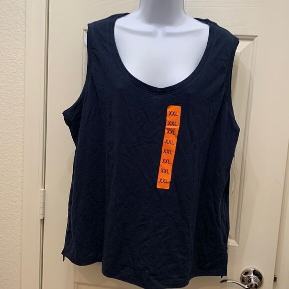 Nautical XXL Woman’s Navy Seas Scoop Neck Short Sleeve Side Slit Tank Top New - Picture 1 of 6
